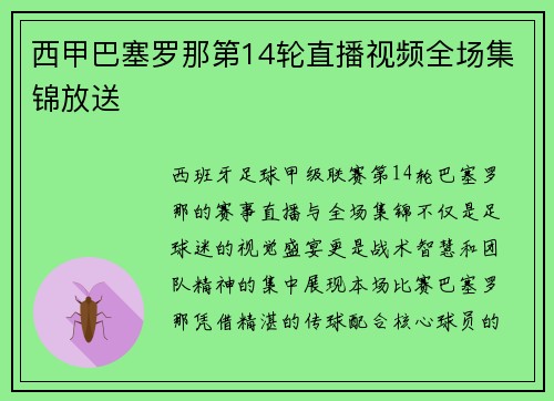 西甲巴塞罗那第14轮直播视频全场集锦放送